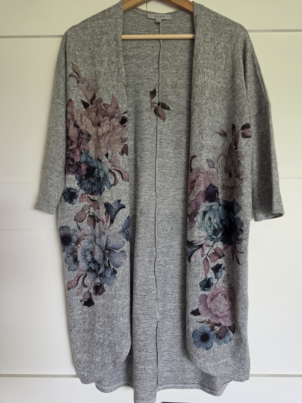 Grey Floral Open-Front Women's Sweater Cardigan